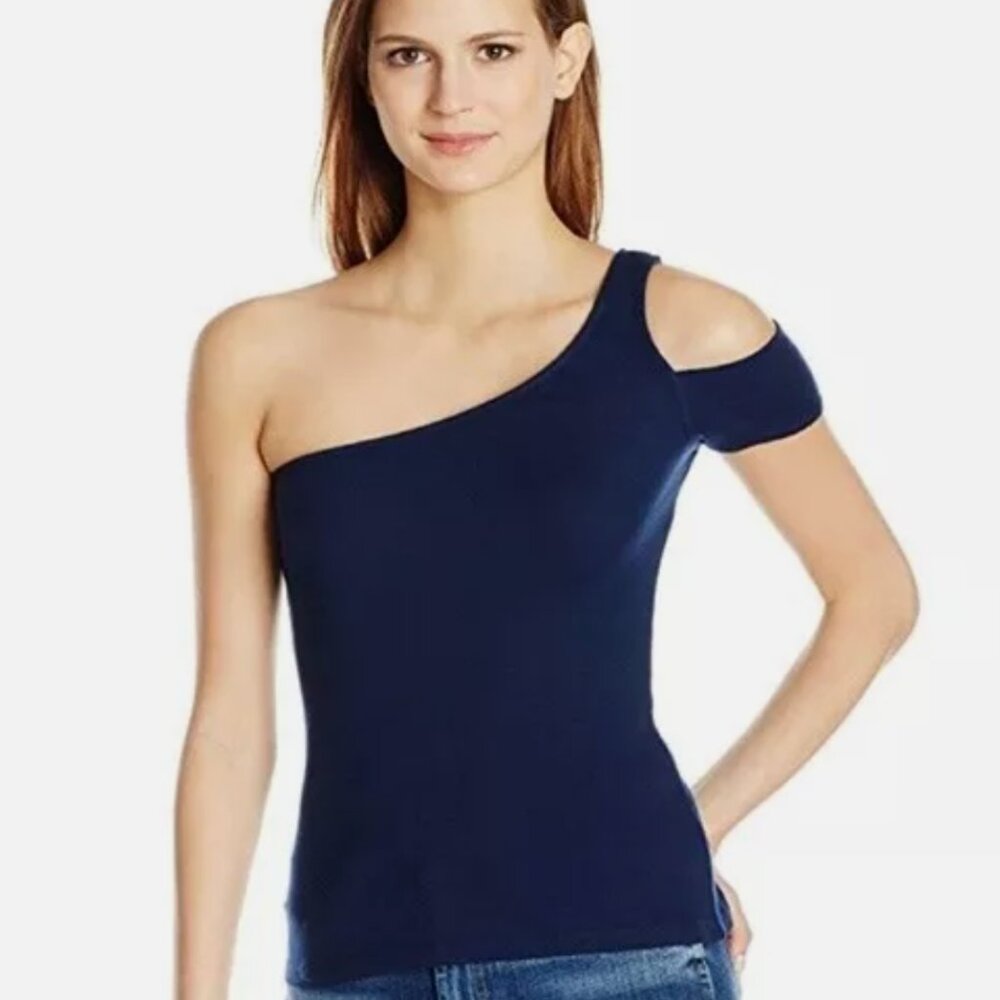 Splendid 1x1 Cold One Shoulder Top Shirt- black